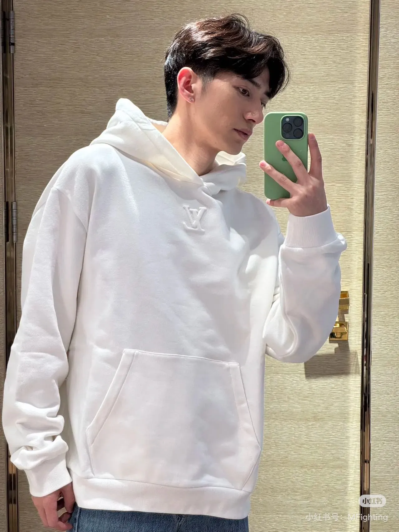 Louis Vuitton/Louis Vuitton embossed letter hooded sweatshirt